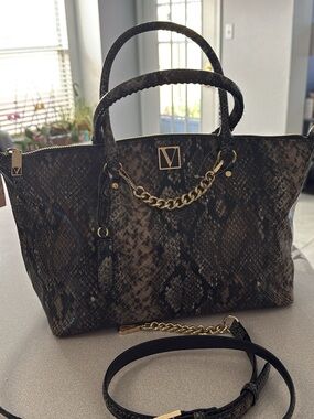 Victoria's Secret Snake-Embossed Satchel - Black/Brown